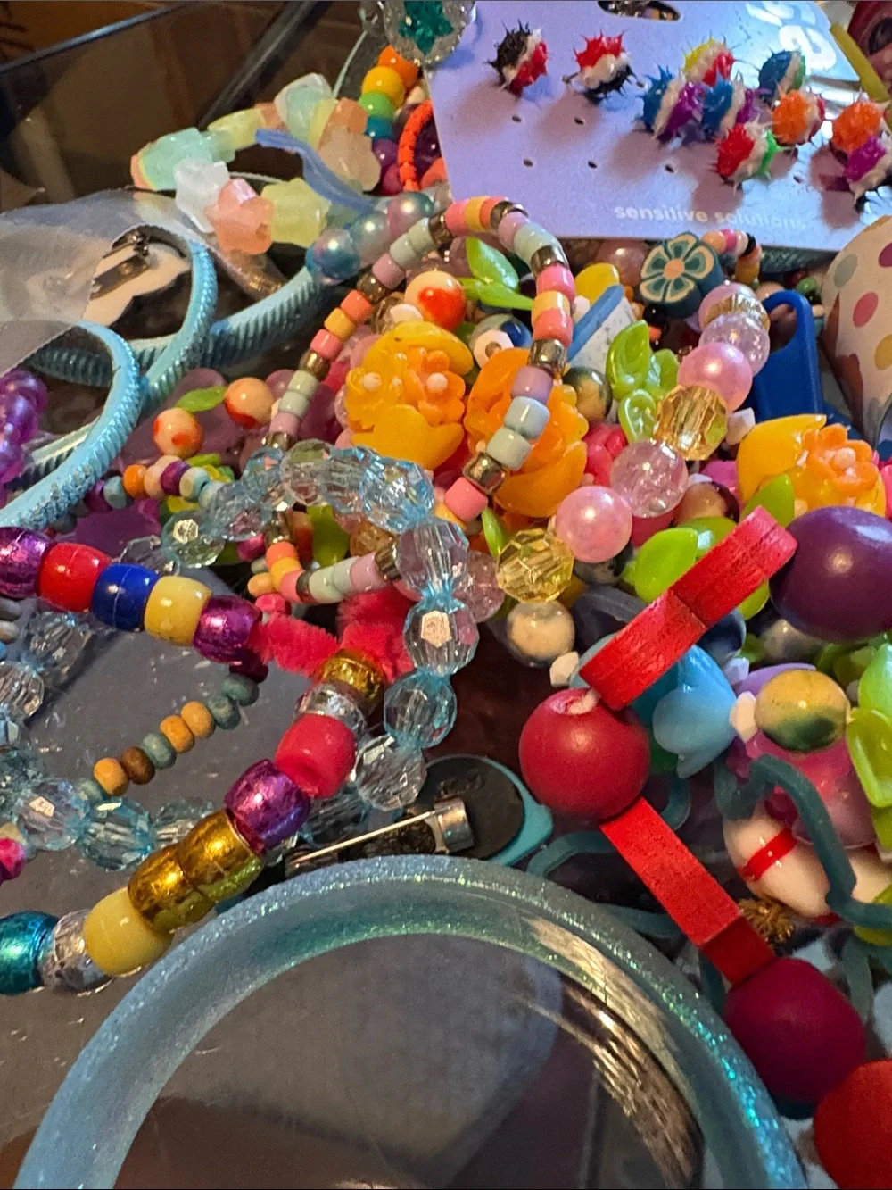 Assorted Kids Beaded Bracelets and Charm Bangles - Green, Red, Pink